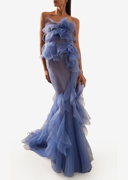 Chiffon Ruffle Off Shoulder Maxi Dress