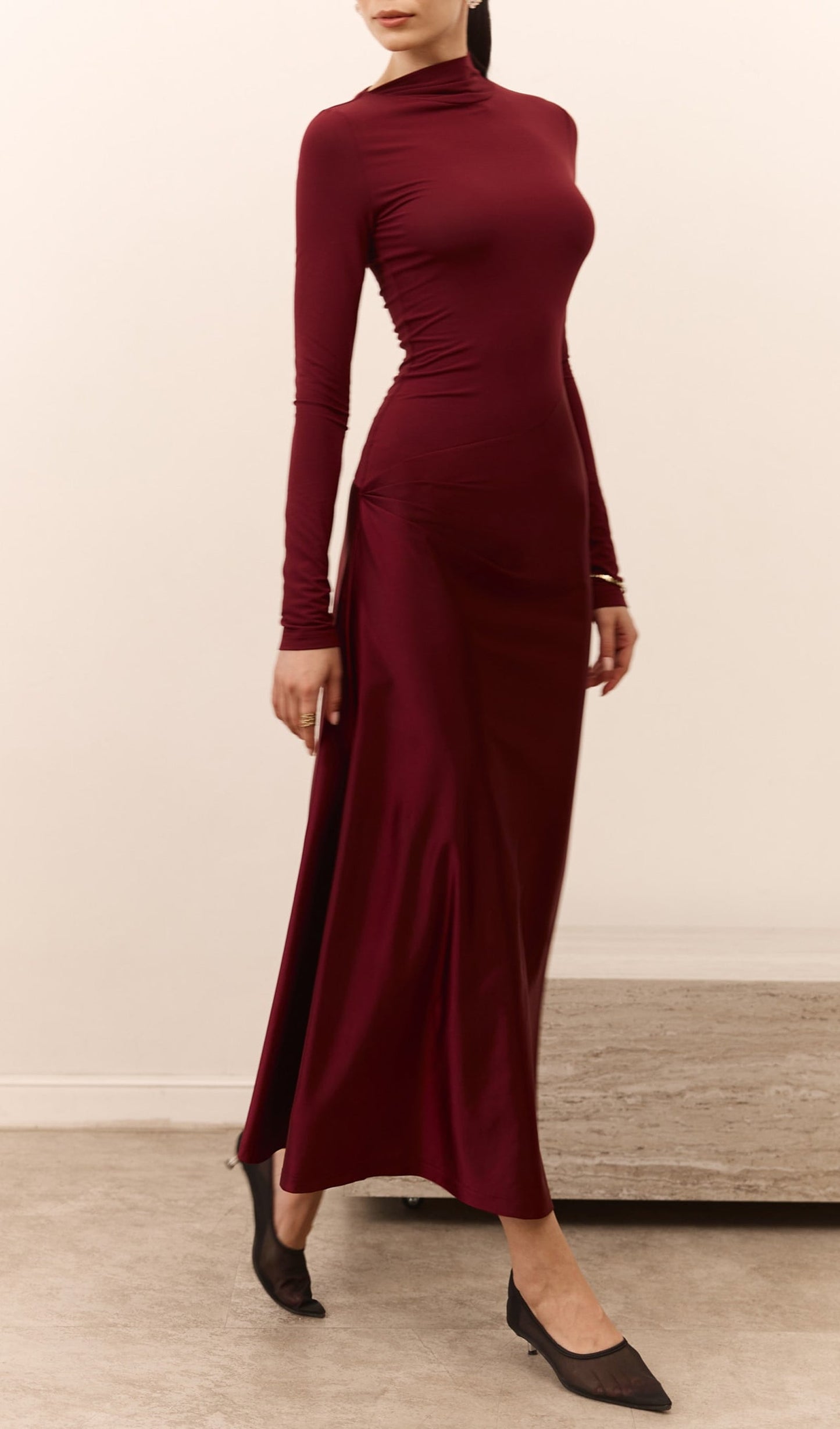 Combination Maxi Dress With Satin In Red