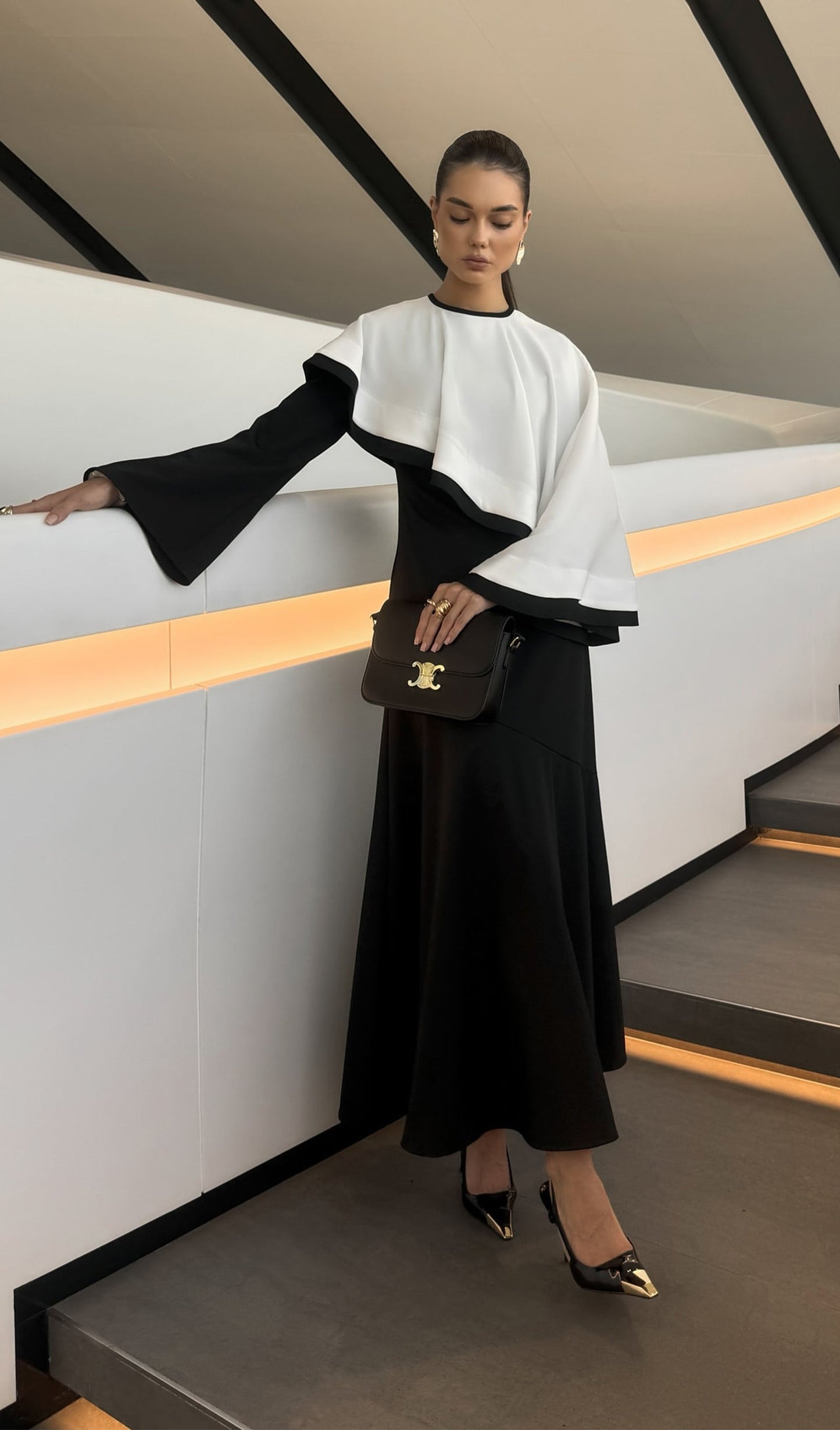 Contrasting Cape Maxi Dress