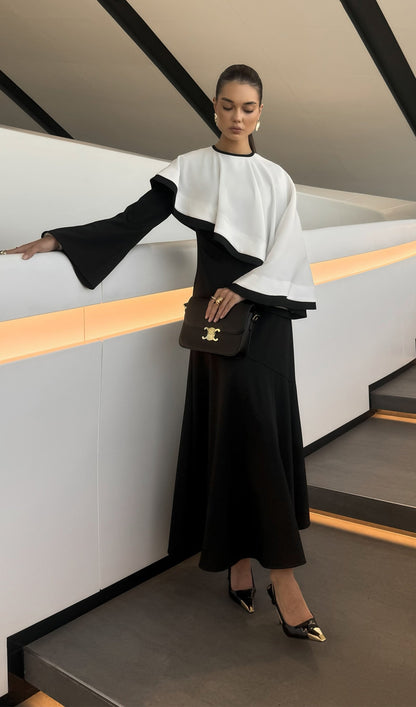 Contrasting Cape Maxi Dress