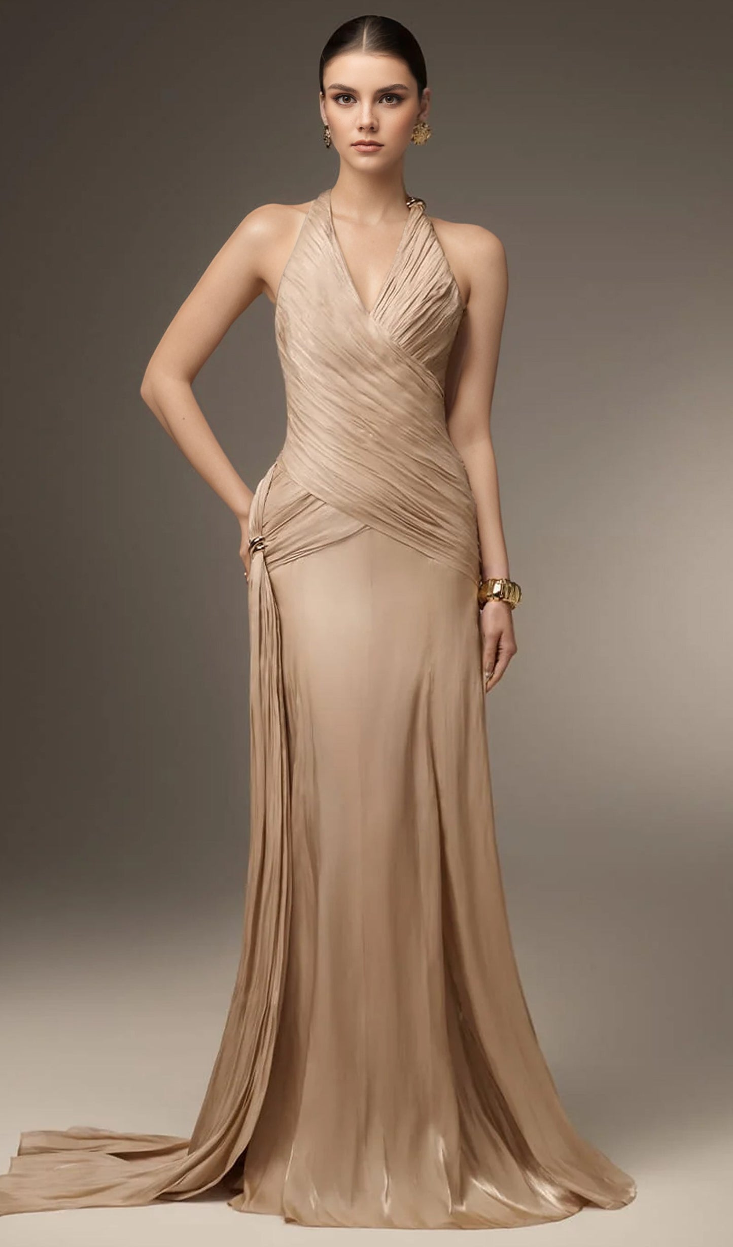 Corset Waist Silk Blend Maxi Dress