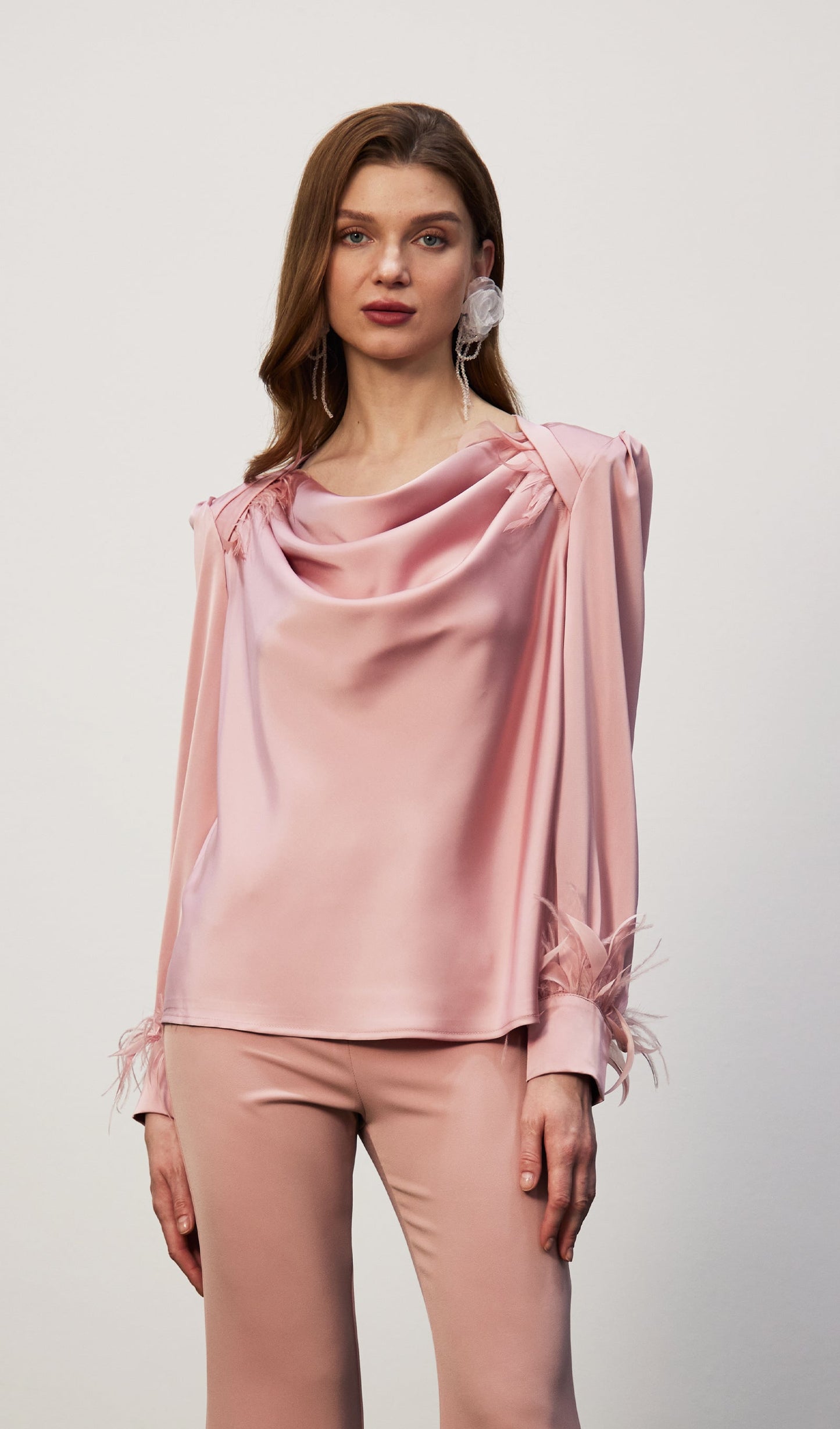 Cowel Neck Satin Blouse Top