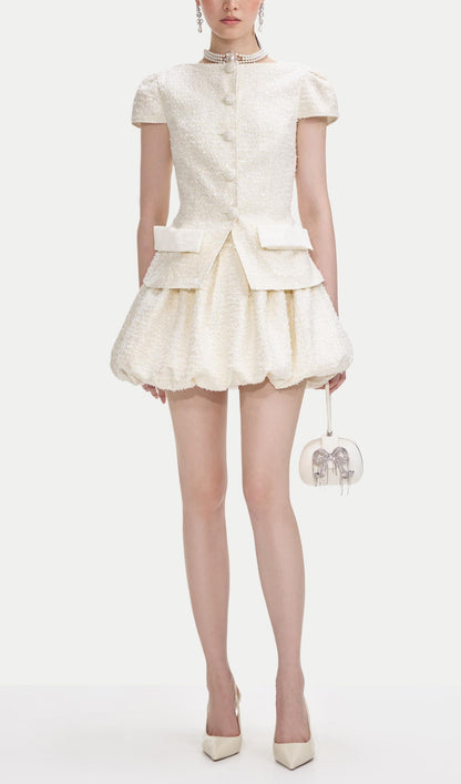 Cream Boucle Bow Detail Two Piece Set