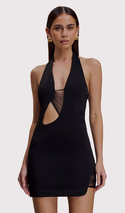Crepe And Mesh Mini Dress In Black