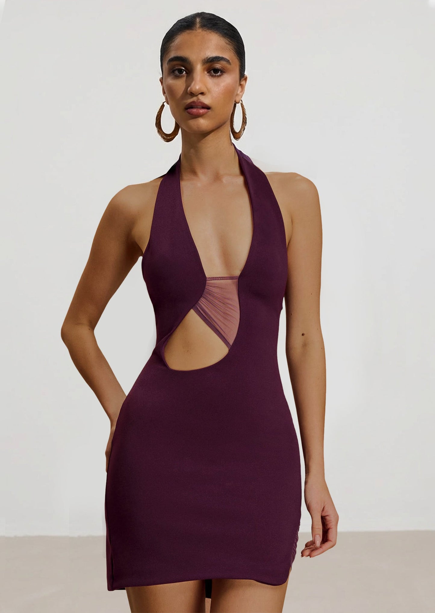 Crepe And Mesh Mini Dress In Purple