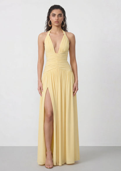Cyra Halter Maxi Dress In Lemon