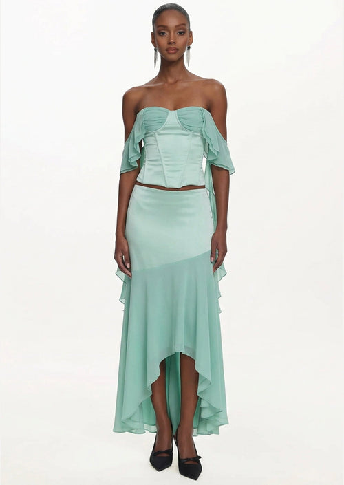 Deenesa Corset Top & Maxi Skirt Set In Mint