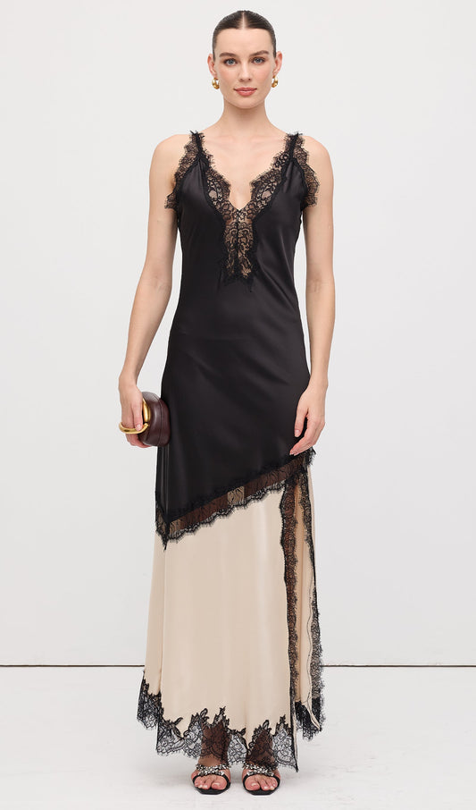 Diagonal Lace Slit Maxi Dress