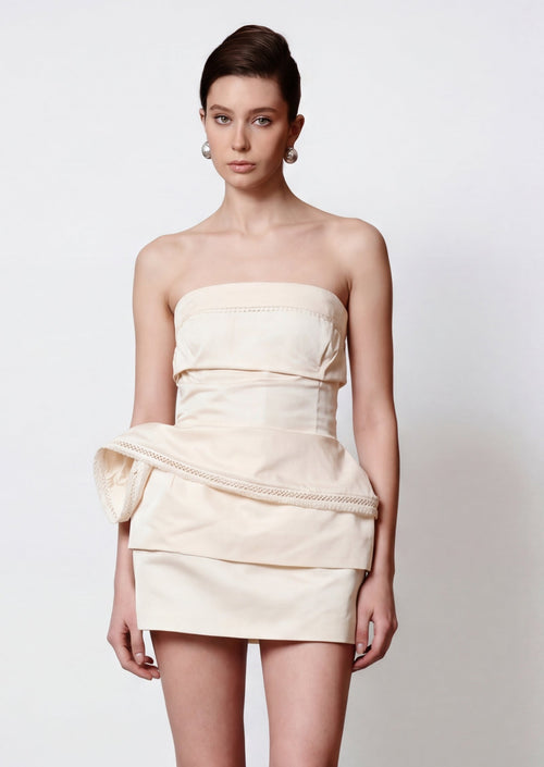 Dinan Strapless Corset Mini Dress In Ivory
