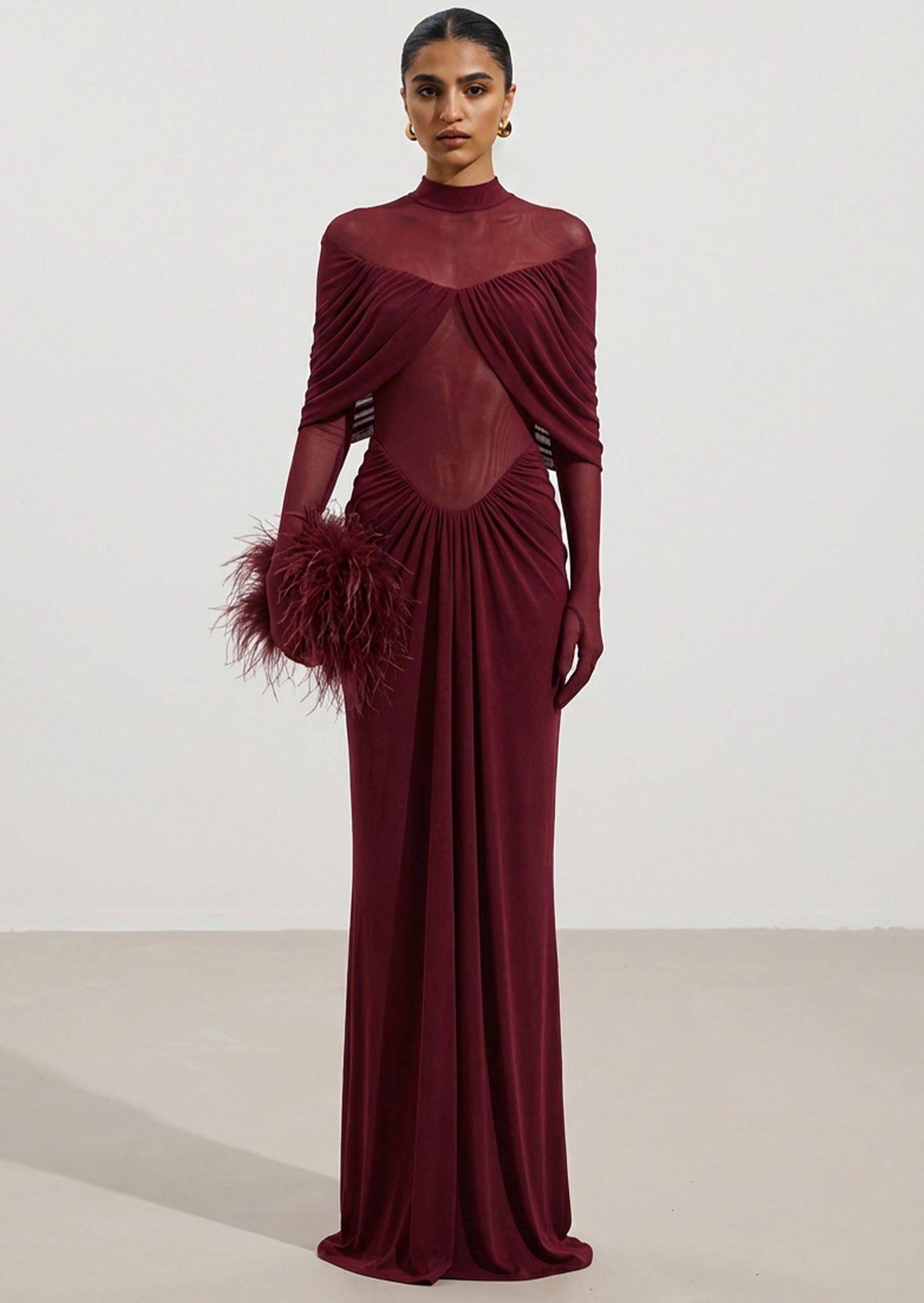 Layali Rose Draped Pleated Cape Dress