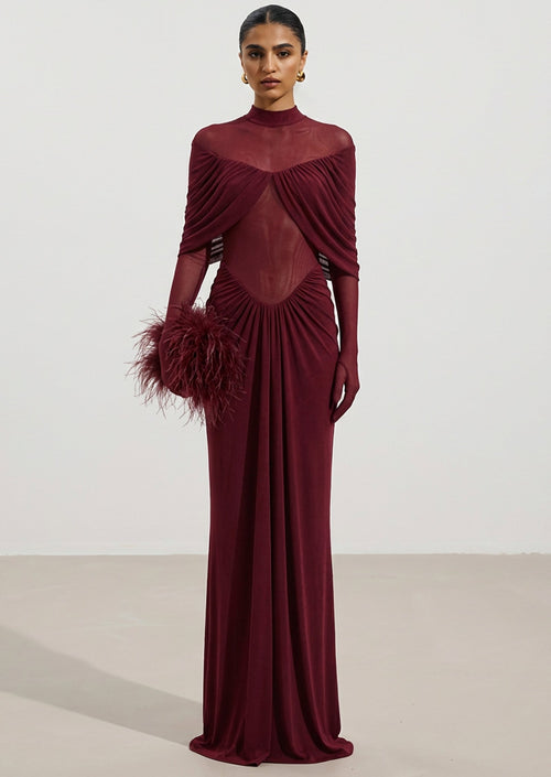 Layali Rose Draped Pleated Cape Dress