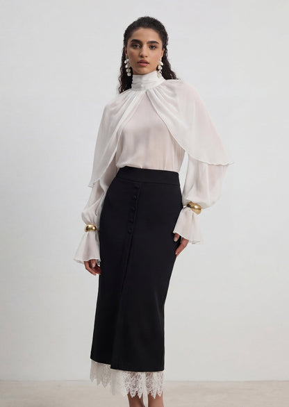 Elise Ruffled Long Sleeve Shirt In White
