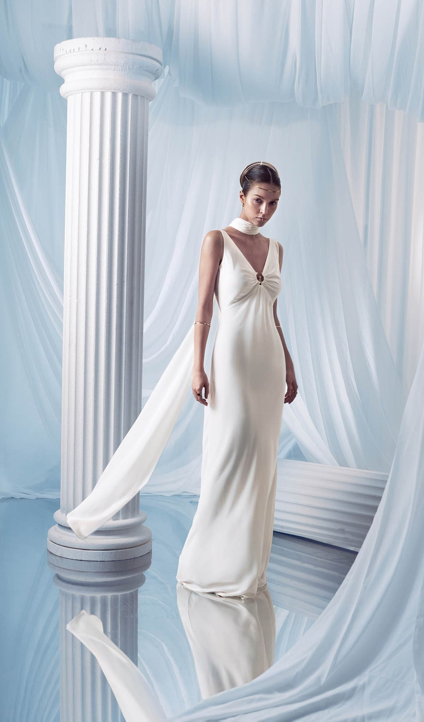 Fitted V Neck Maxi Dress