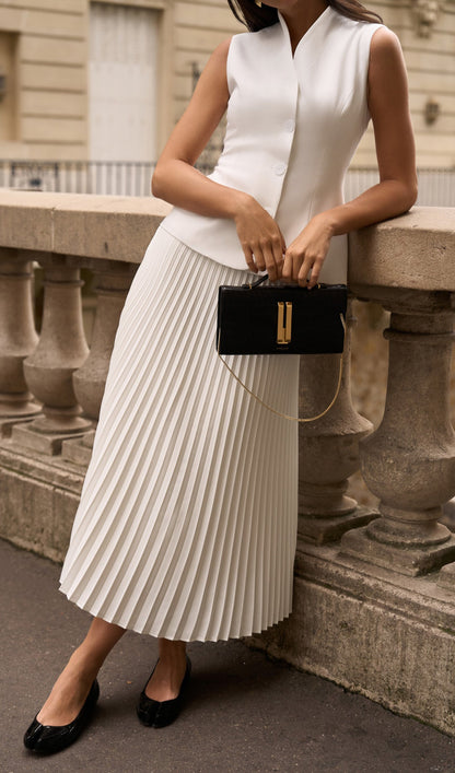 Flared Waistcoat & Pleated Midi Skirt Sets