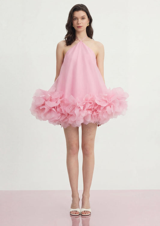 Floral Organza Mini Dress In Pink