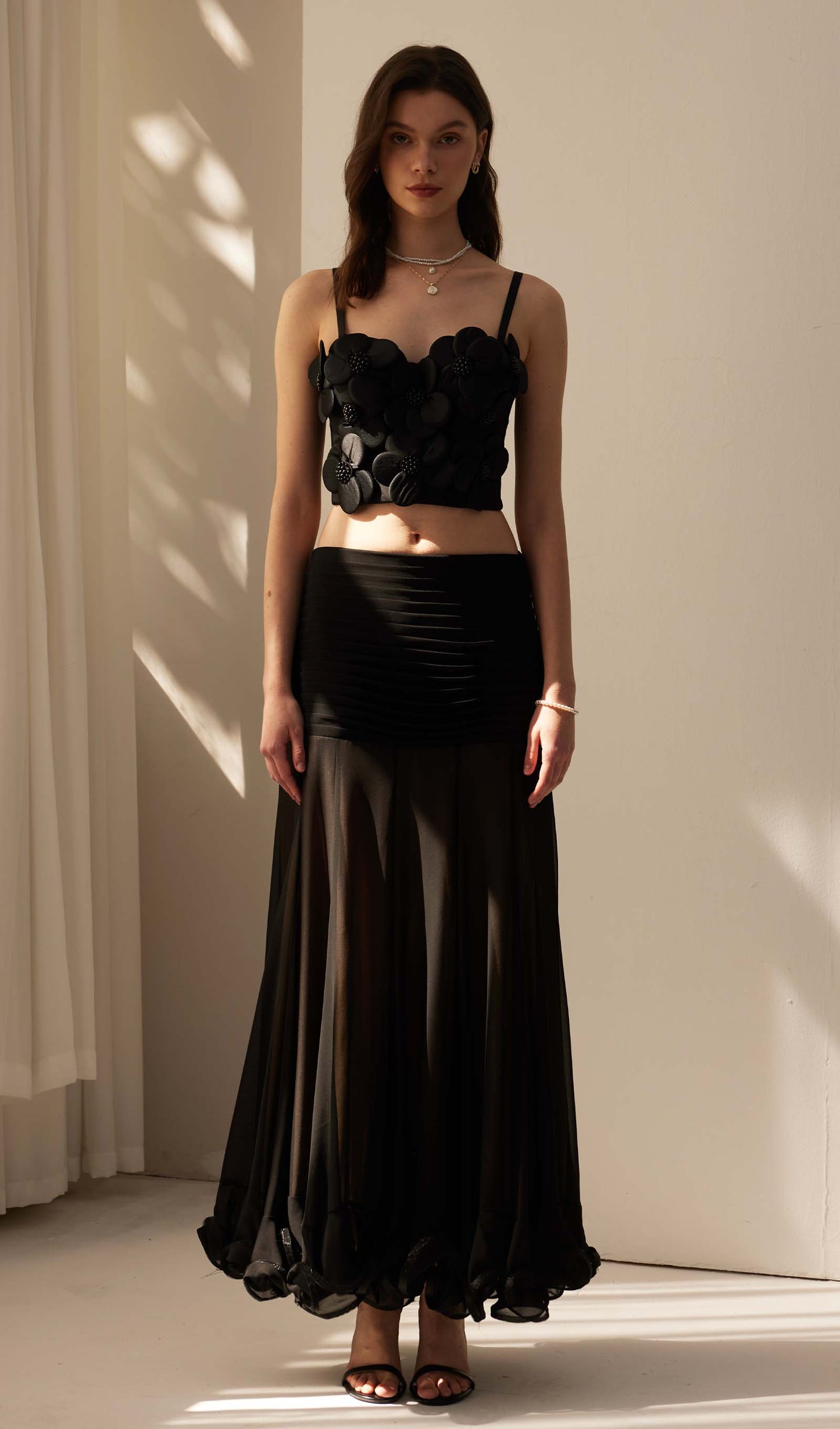 Flower Embellished Bra Top Black