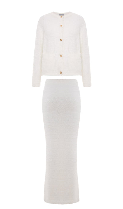 Fluffy Knitted Cardigan & Maxi Skirt Set