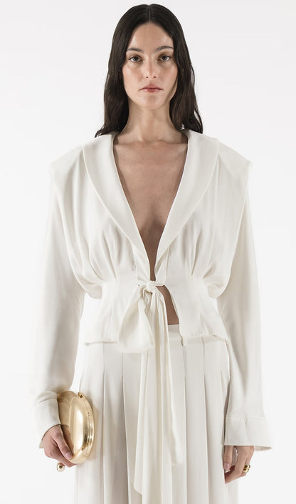 Front Tie Silk Blouse