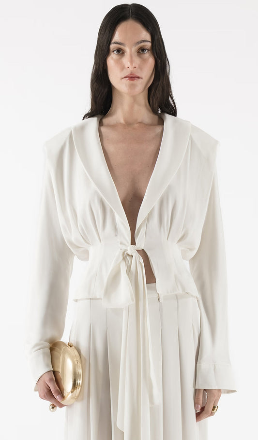 Front Tie Silk Blouse