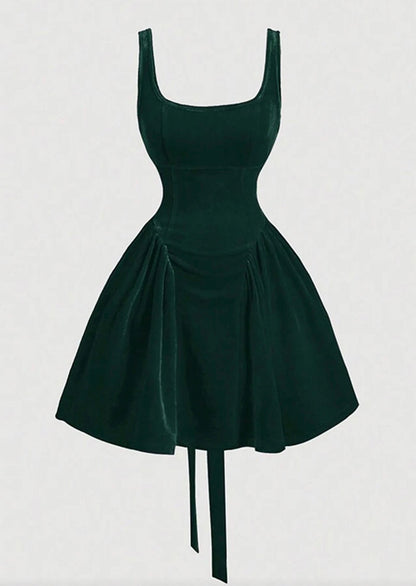 Velvet Square Neckline Backless Mini Dress