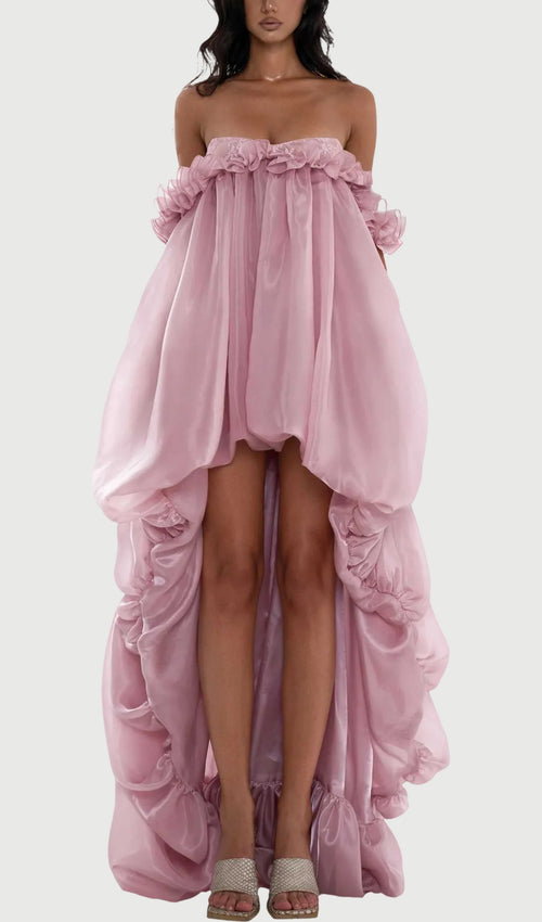 Glossy Bubble Hem Dress In Pink