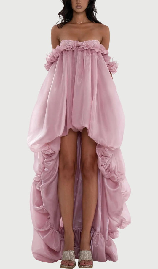 Glossy Bubble Hem Dress In Pink