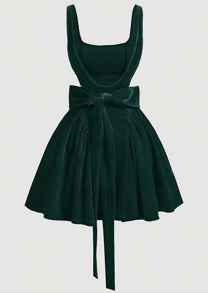 Velvet Square Neckline Backless Mini Dress