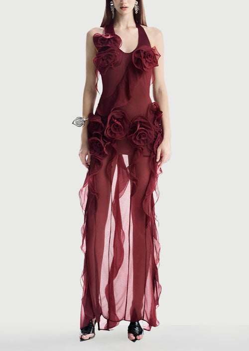 Halter Backless See-Through Maxi Dress