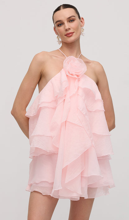Halter Layered Mini Dress Pink