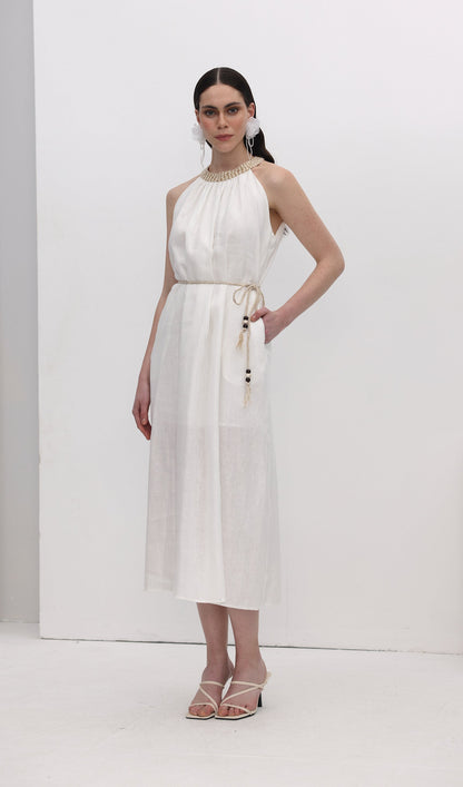Halter Neck Linen Midi Dress