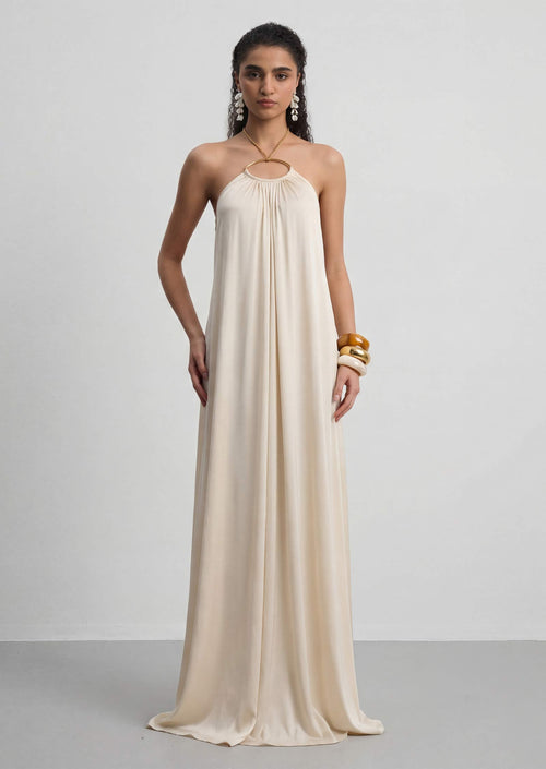 Halter With A Metallic Ring Maxi Dress In White