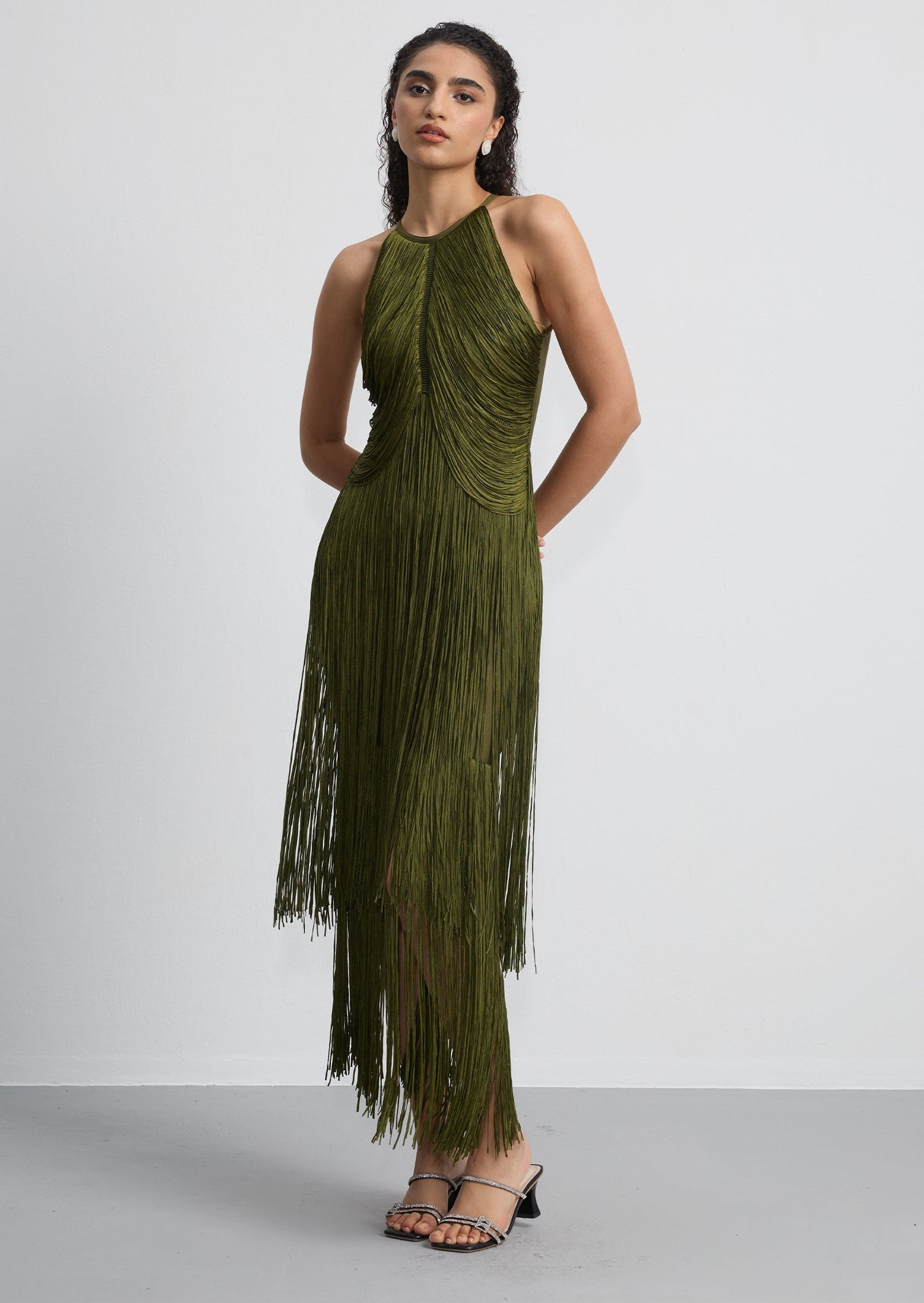 Halter Fringe Maxi Dress