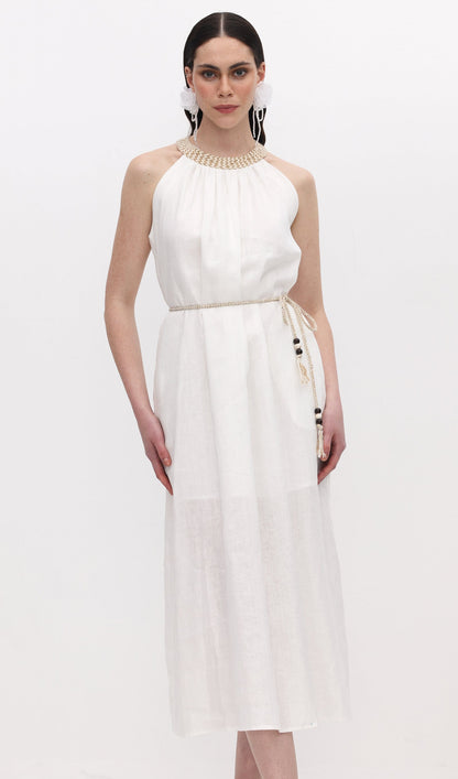 Halter Neck Linen Midi Dress
