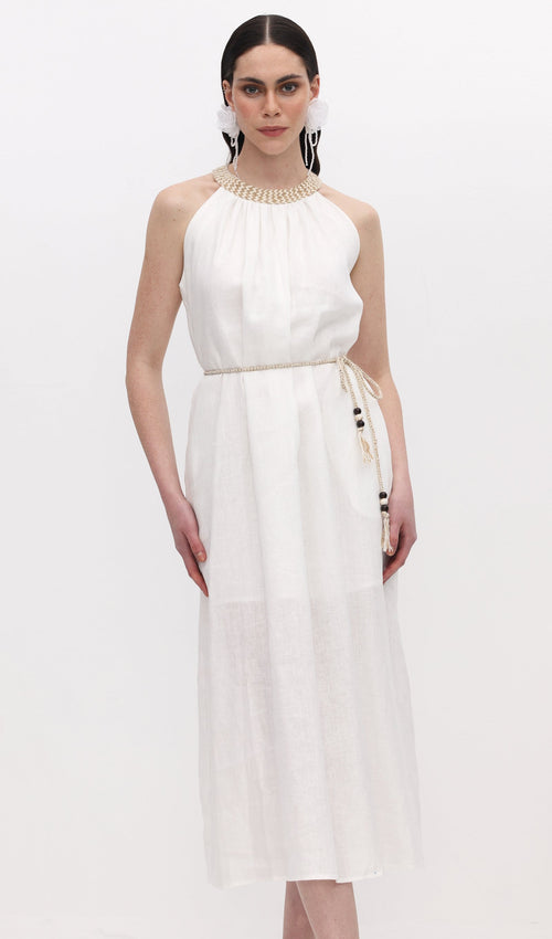 Halter Neck Linen Midi Dress