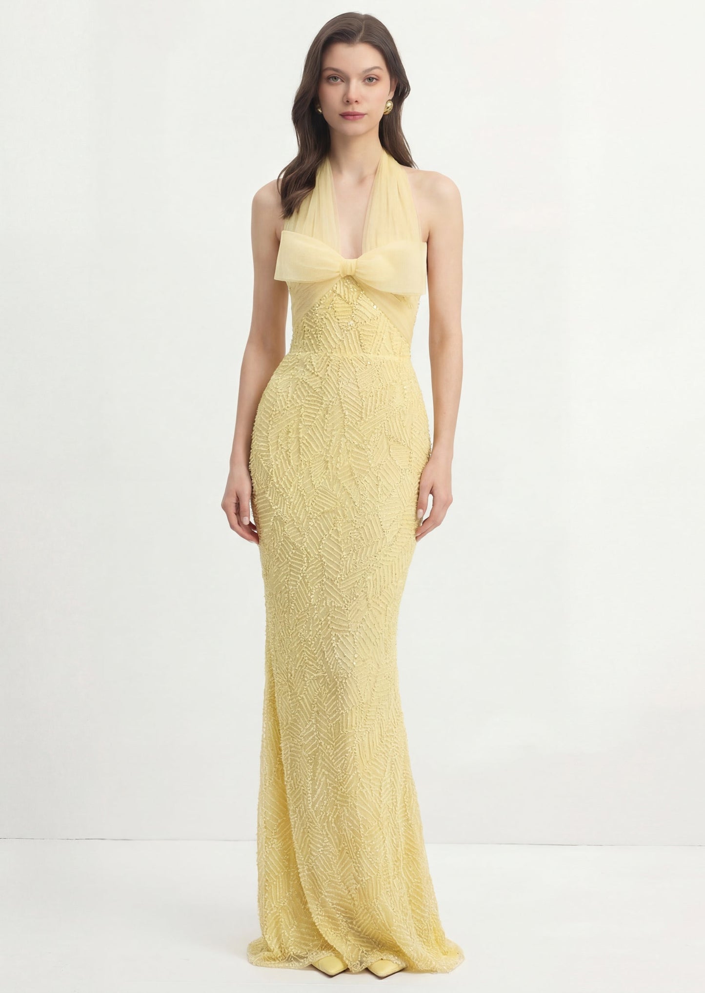 Halterneck Bowknot Beaded Maxi Gown