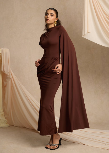High Neck Maxi With Long Cape Sleeve