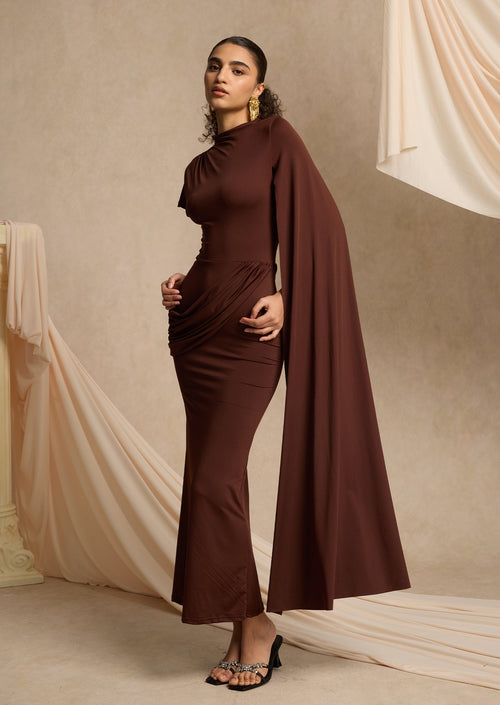 High Neck Maxi With Long Cape Sleeve