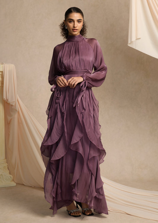 High Neck Tiered Ruffle Maxi Dress