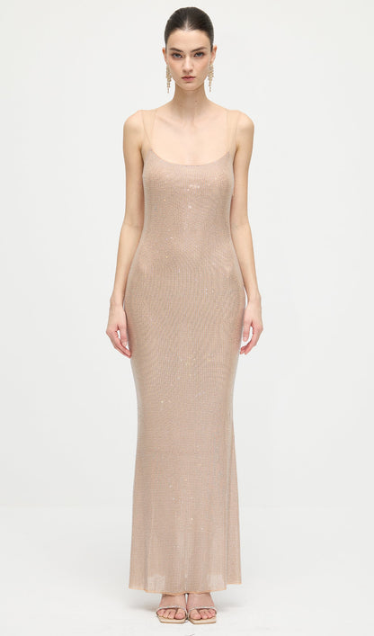 Hot Fix Maxi Dress With Mesh Back In Nude