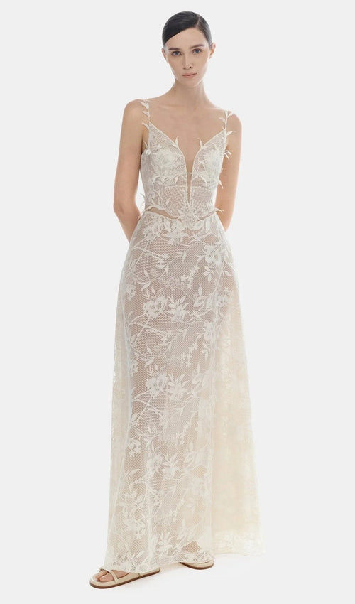 Ivory Strap Lace Maxi Dress
