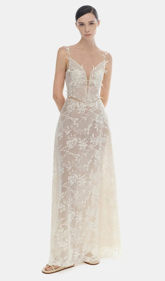 Ivory Strap Lace Maxi Dress