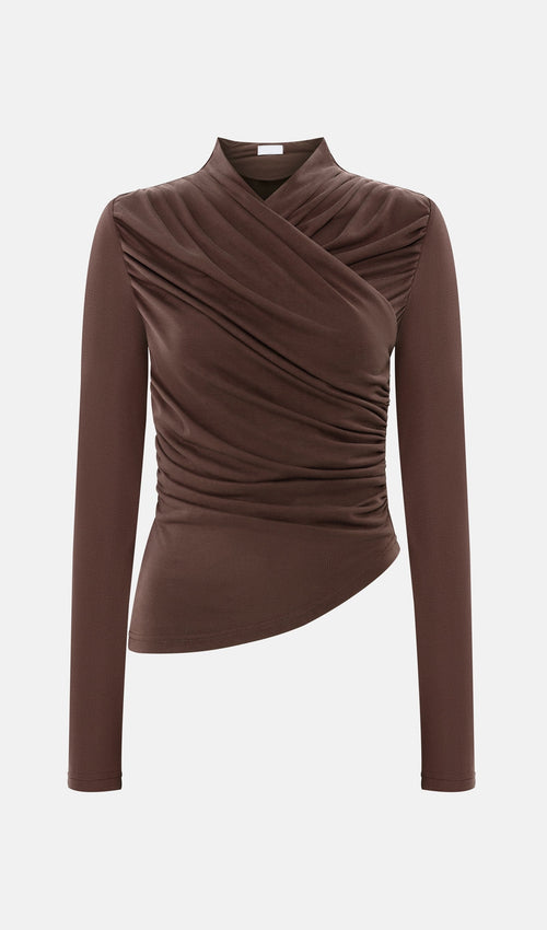 Jersey Long Sleeve Top In Brown