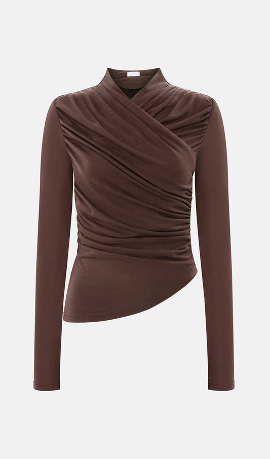 Jersey Long Sleeve Top In Brown