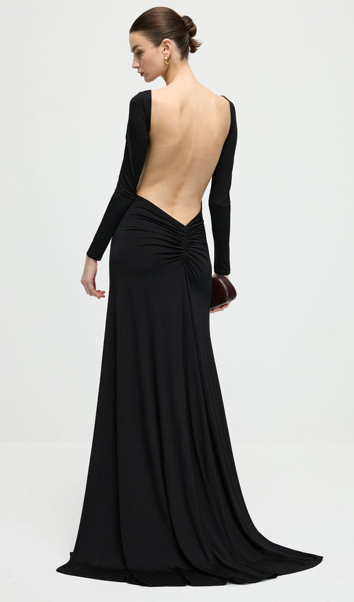 Jersey Open Back Maxi Dress In Black