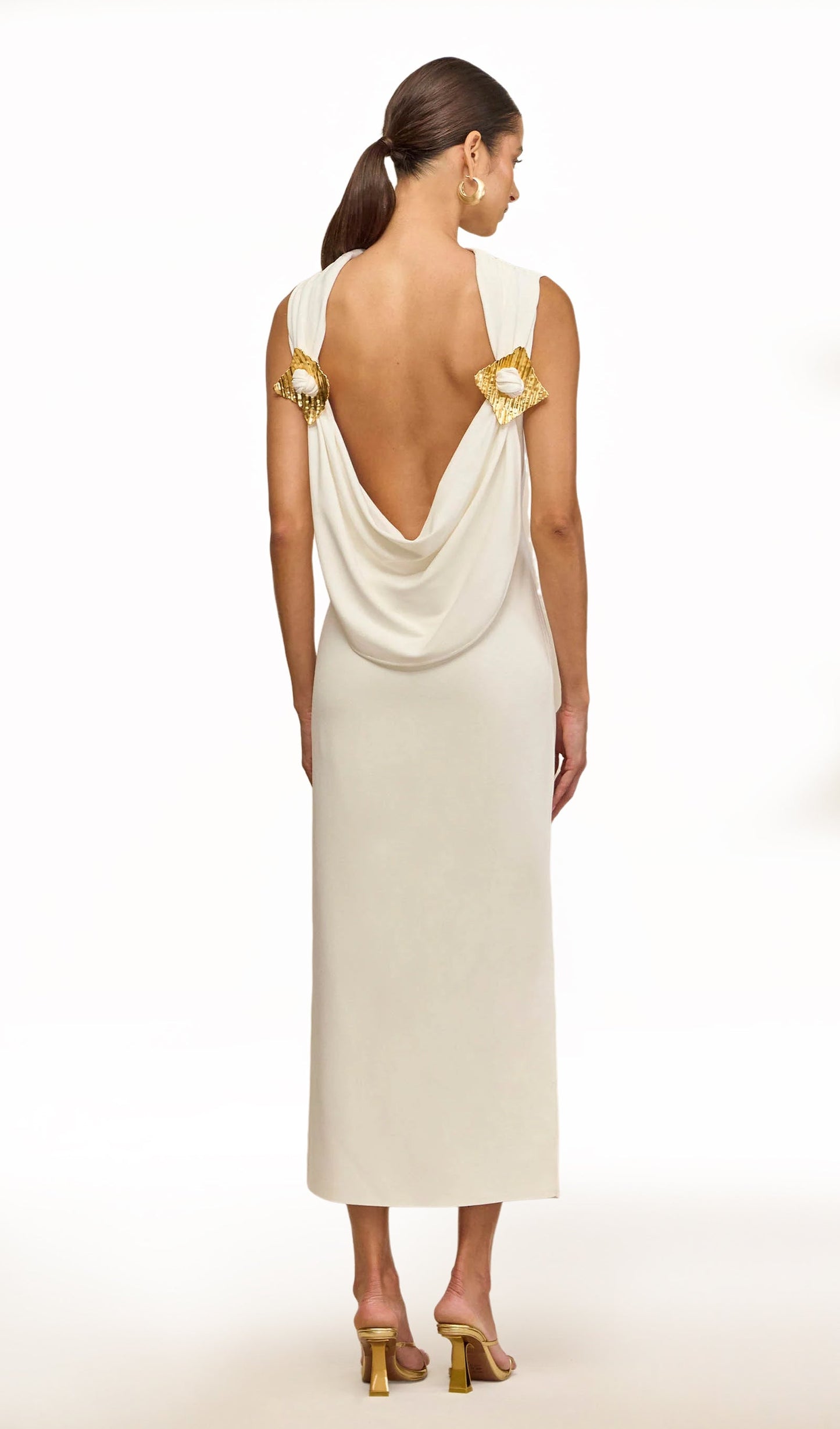 Knit Deep Cowl Back Midi Dress In White
