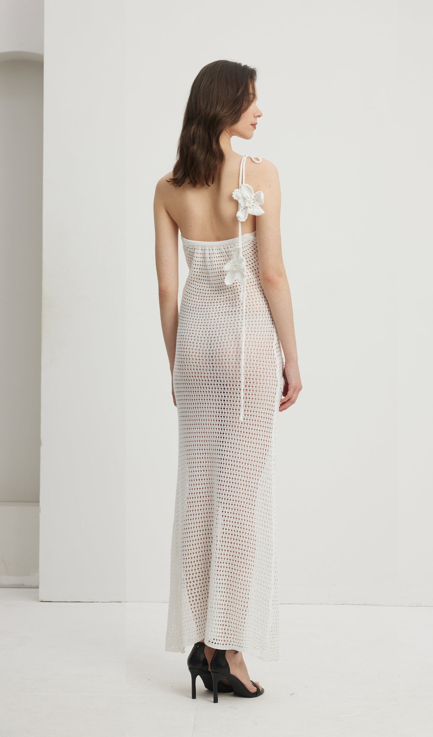 Floral Crochet Maxi Dress White