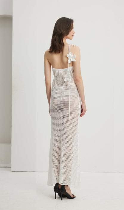 Floral Crochet Maxi Dress White