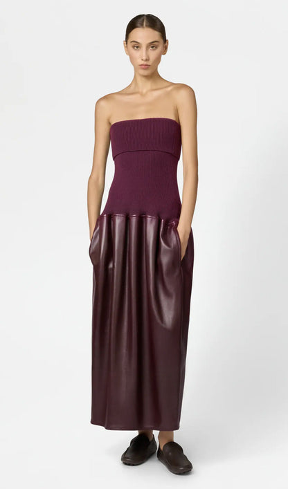 Knitted And Leather Patchwork Midi Dress