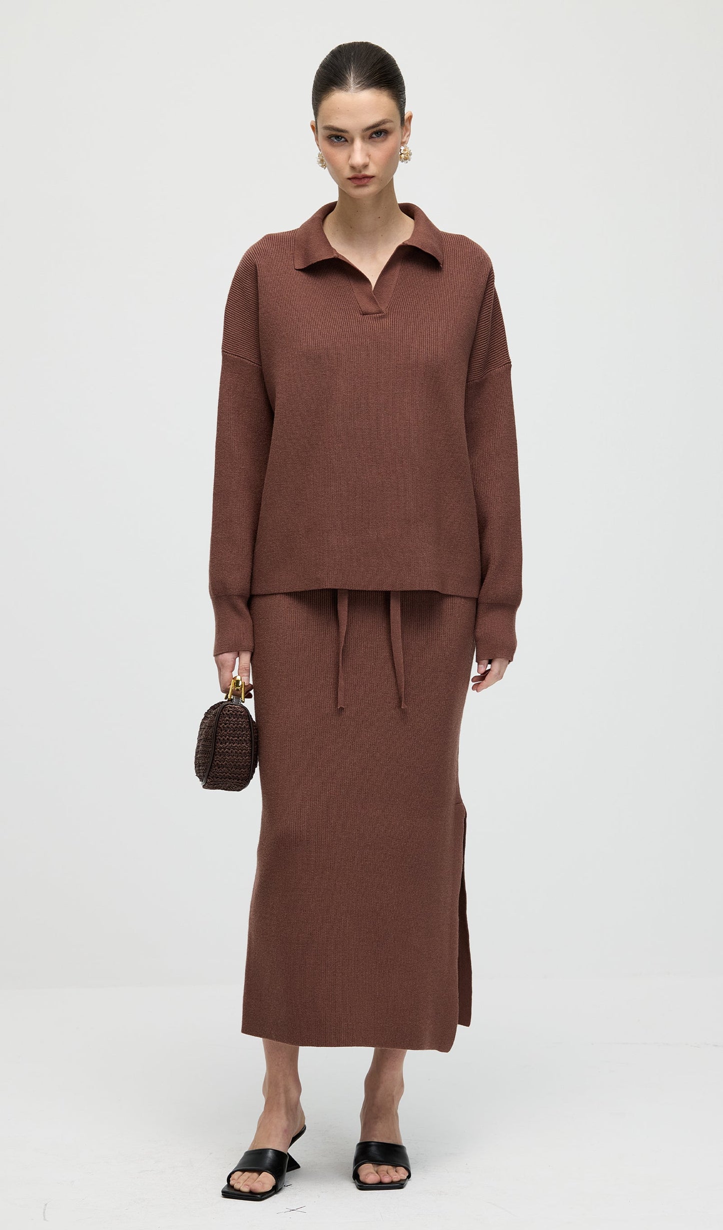 Knitted Long Sleeve Top & Midi Dress Set
