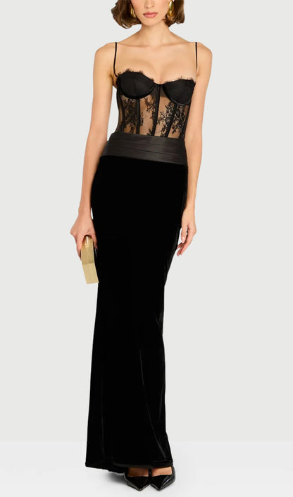 Lace Corset Velvet Maxi Dress
